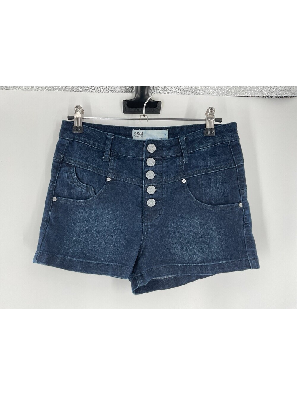 RSQ Jeans Newport High-Rise Size 5 Shorts Button Fly Dark Blue 112